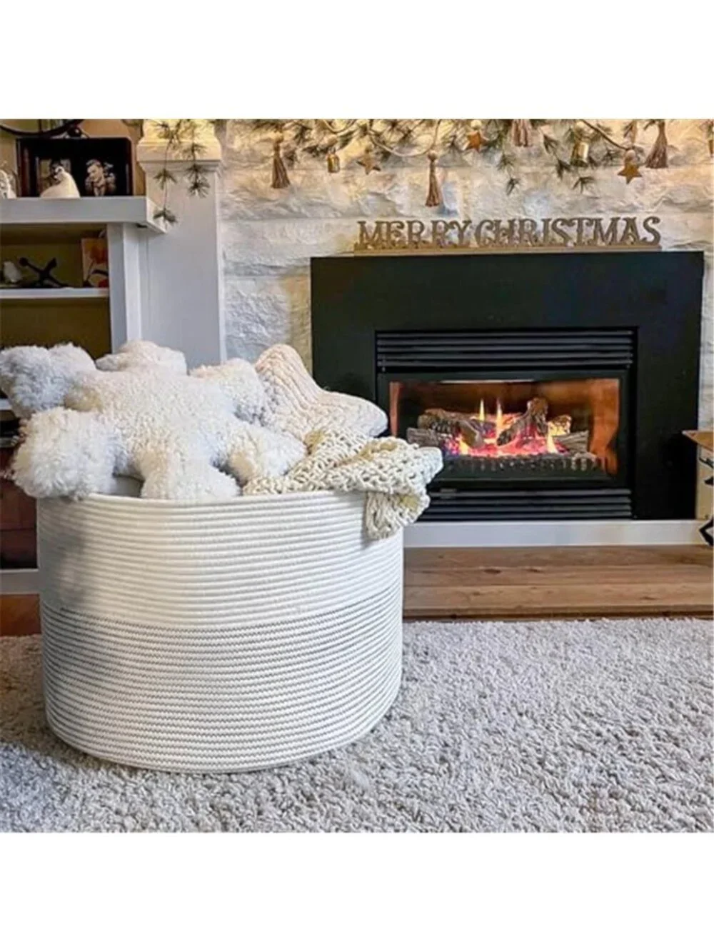 New XXXLarge Woven Rope Blanket Basket Living Room White, 90L